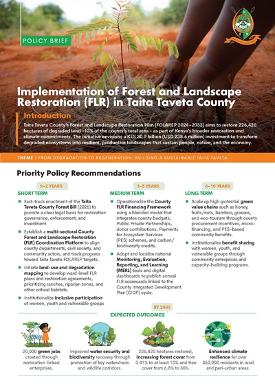 Implementation of Forest and Landscape Restoration (FLR) in Taita Taveta County
