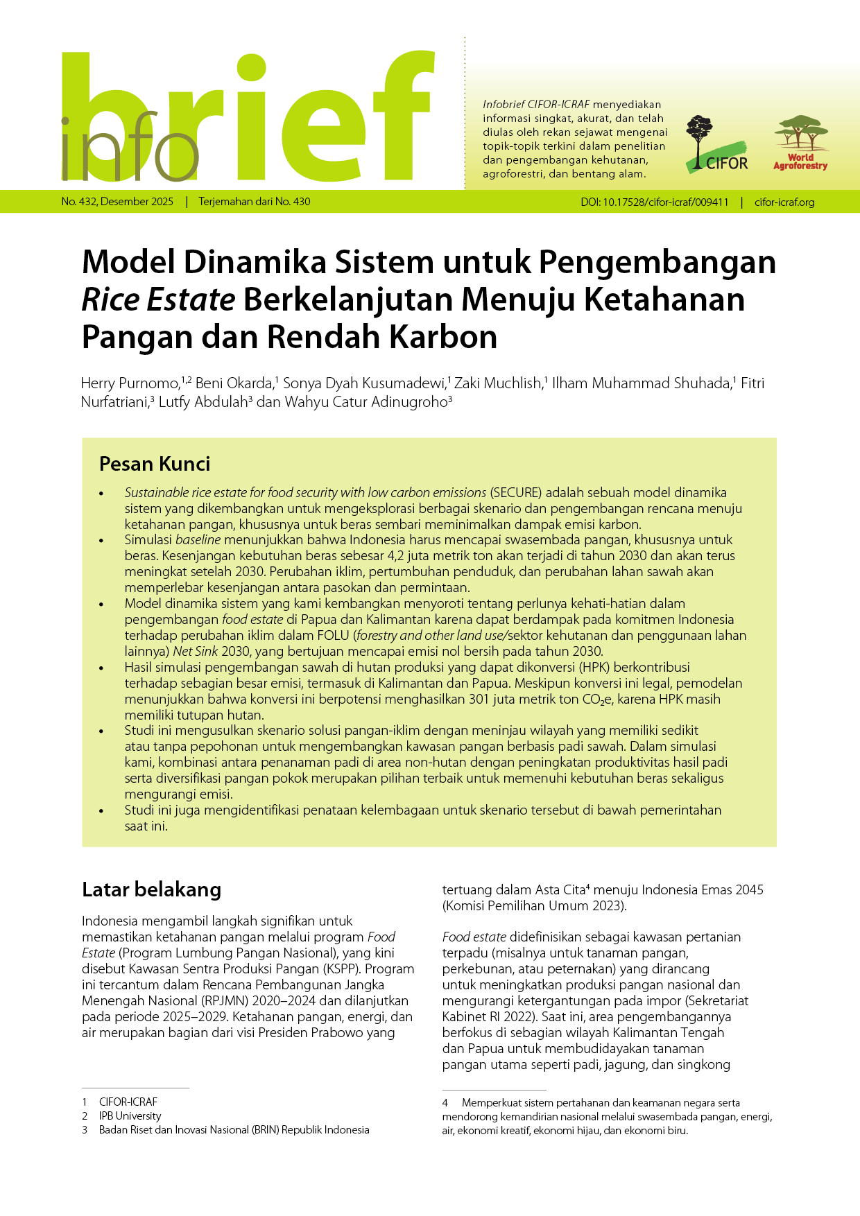 thumbnail of Model Dinamika Sistem untuk Pengembangan Rice Estate Berkelanjutan Menuju Ketahanan Pangan dan Rendah Karbon
