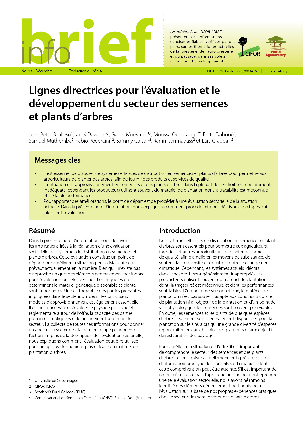thumbnail of Lignes directrices pour l’évaluation et le développement du secteur des semences  et plants d’arbres