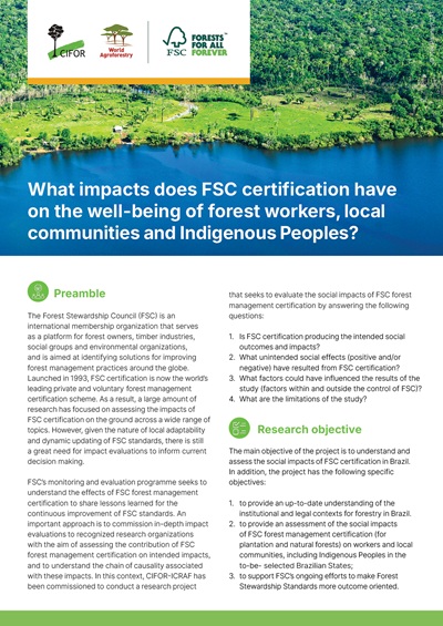 What impacts does FSC certification have on the well-being of forest workers, local communities and Indigenous Peoples?